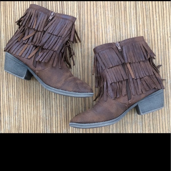 Justice Fringe Brown Western Style Boots Booties - Picture 6 of 8